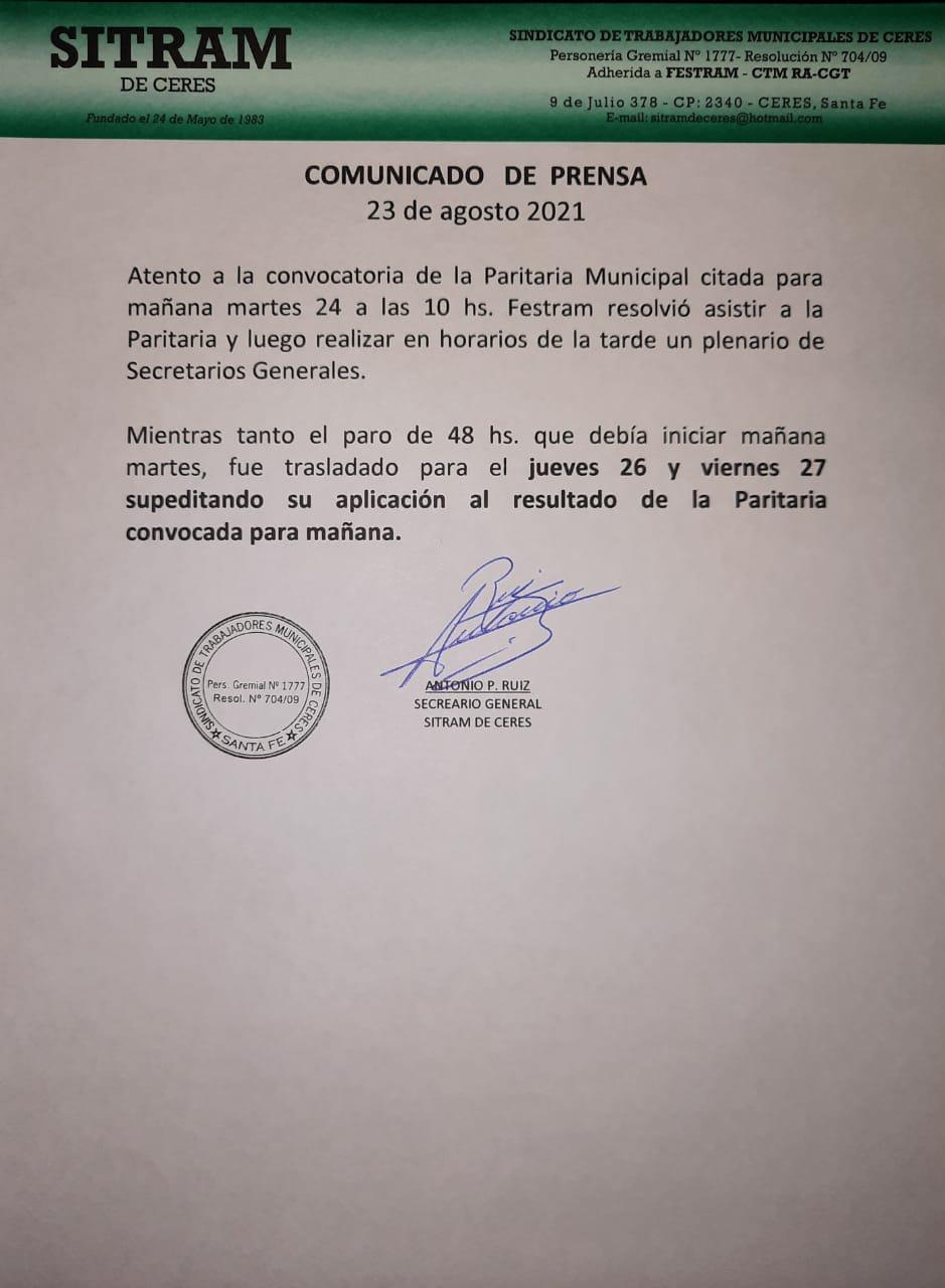 sitram-de-ceres comunicado